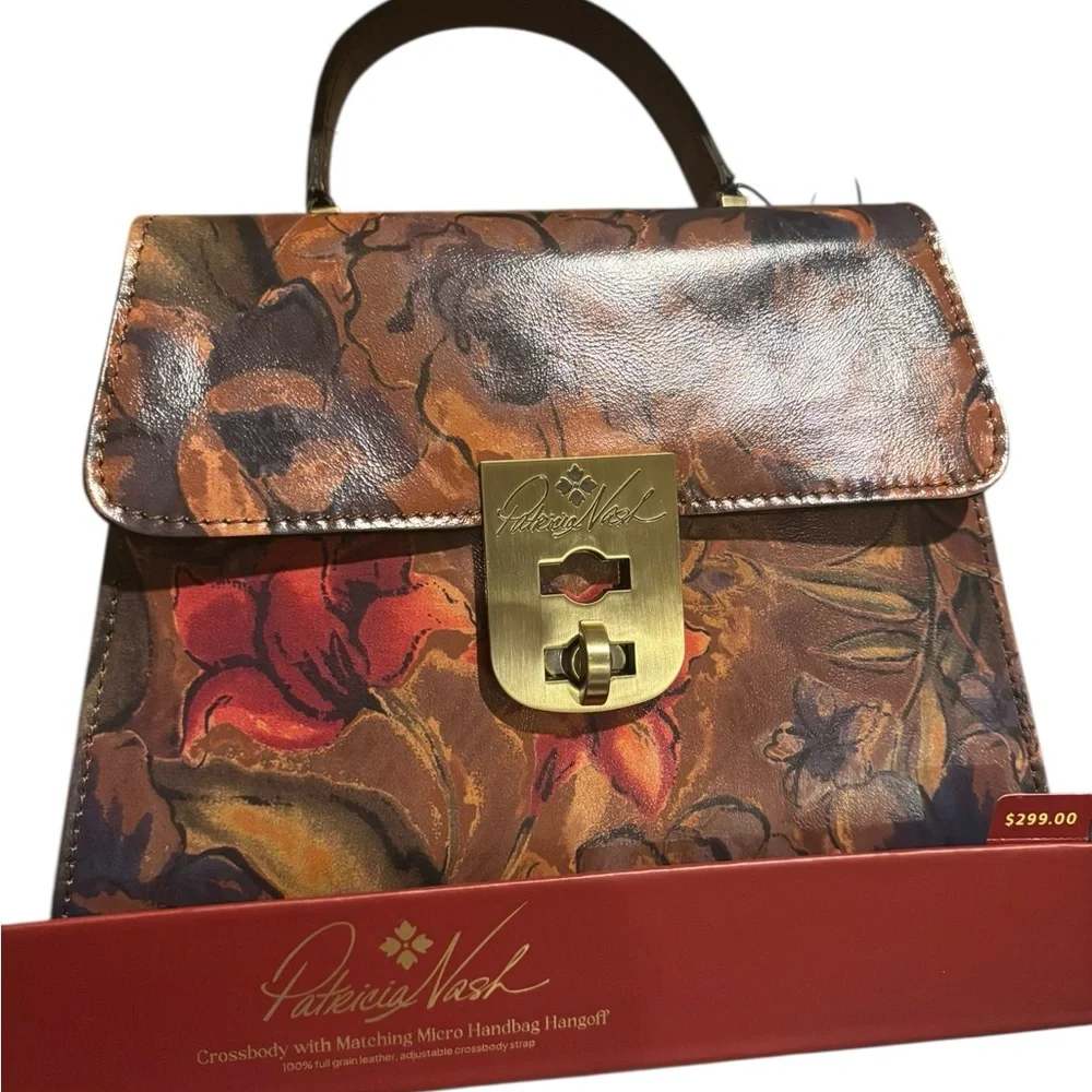 Patricia Nash Multicolor Floral Satchel cross body with micro hand bag charm gif - Picture 2 of 8